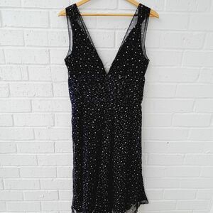 WHBM 100% Silk Sheer Polka Dot Midi Dress Spring Summer Contemporary sz:8